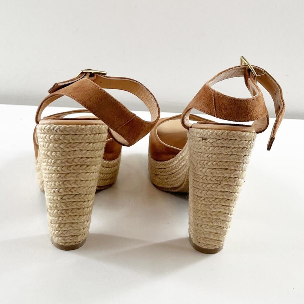 Andre Assous Sasha Suede Espadrille High Heel Sandals Shoes Brown Tan 8 - Picture 7 of 10
